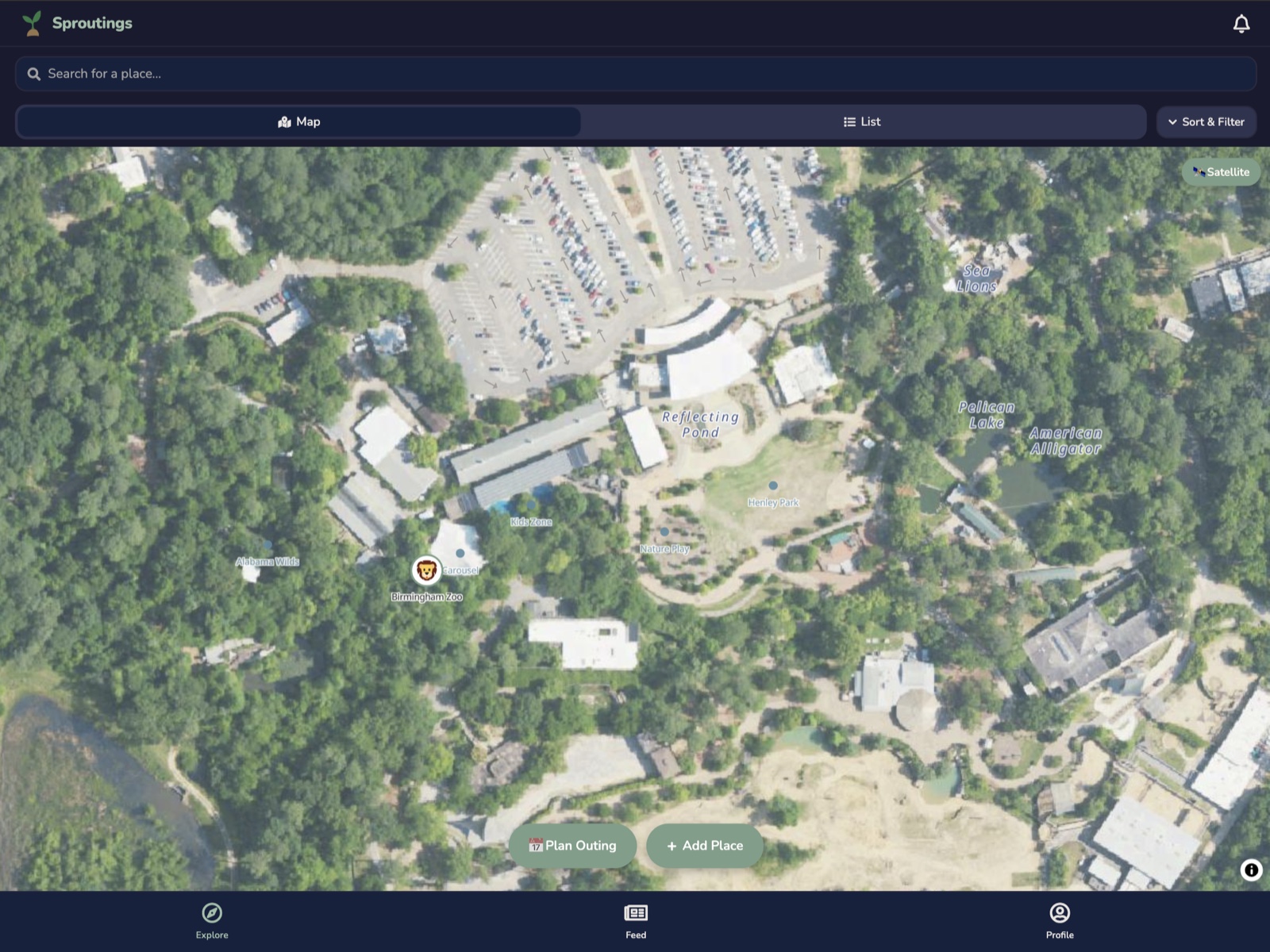 Sproutings' map with satellite view turned on
